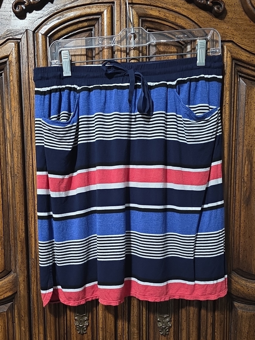 Max Studio Navy, Royal Blue & Coral Striped Skirt